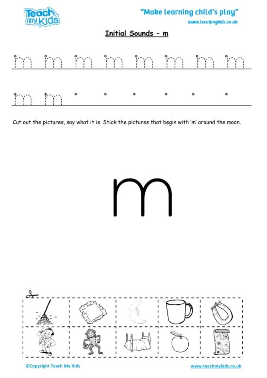 Worksheets for kids - initial sounds-m